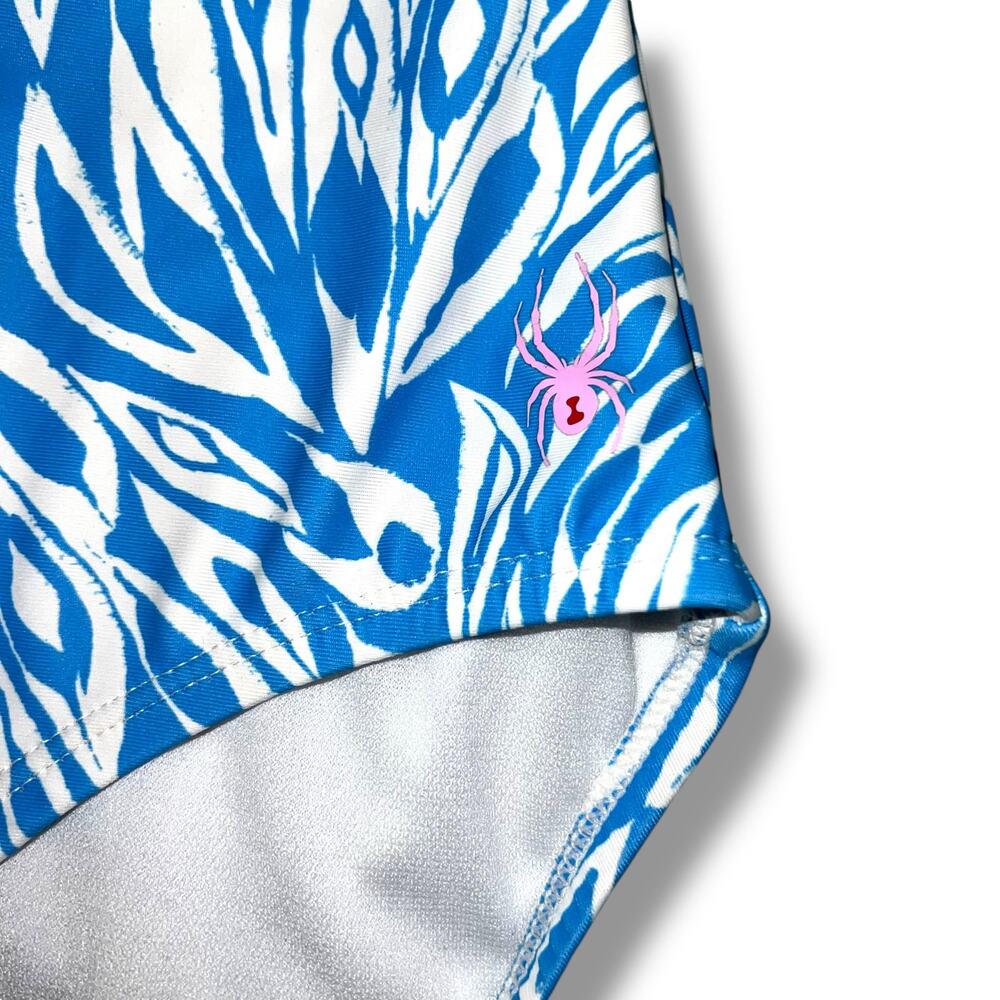 Spyder Girls Swimsuit One Piece Strappy Feather Print Blue White Purple XL 16 - Picture 3 of 9